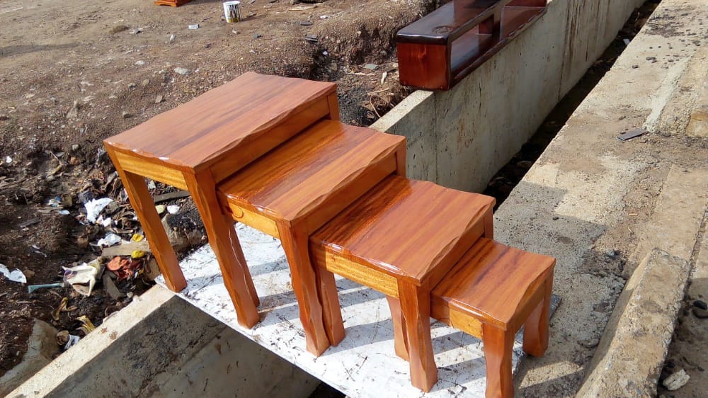 Nest of stools, 4 stools made of mahogany hardwood.