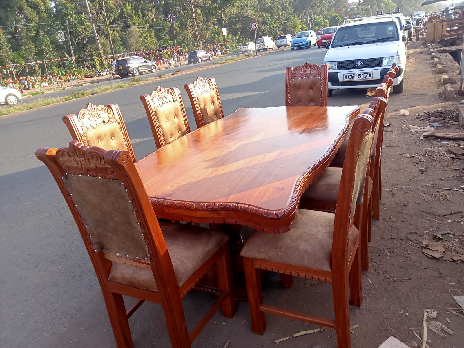 Dinning set, 6 seat with a table both made of pure mahogany woods.