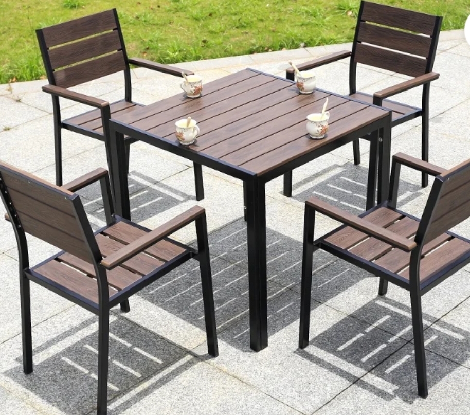 Hotel, restaurants 4 seater dinning table. Made from metals and mahogany timbers.