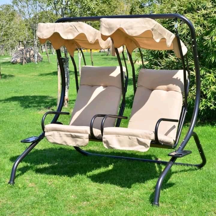 New modern twin swing, metallic frame and hydensity cushions.
