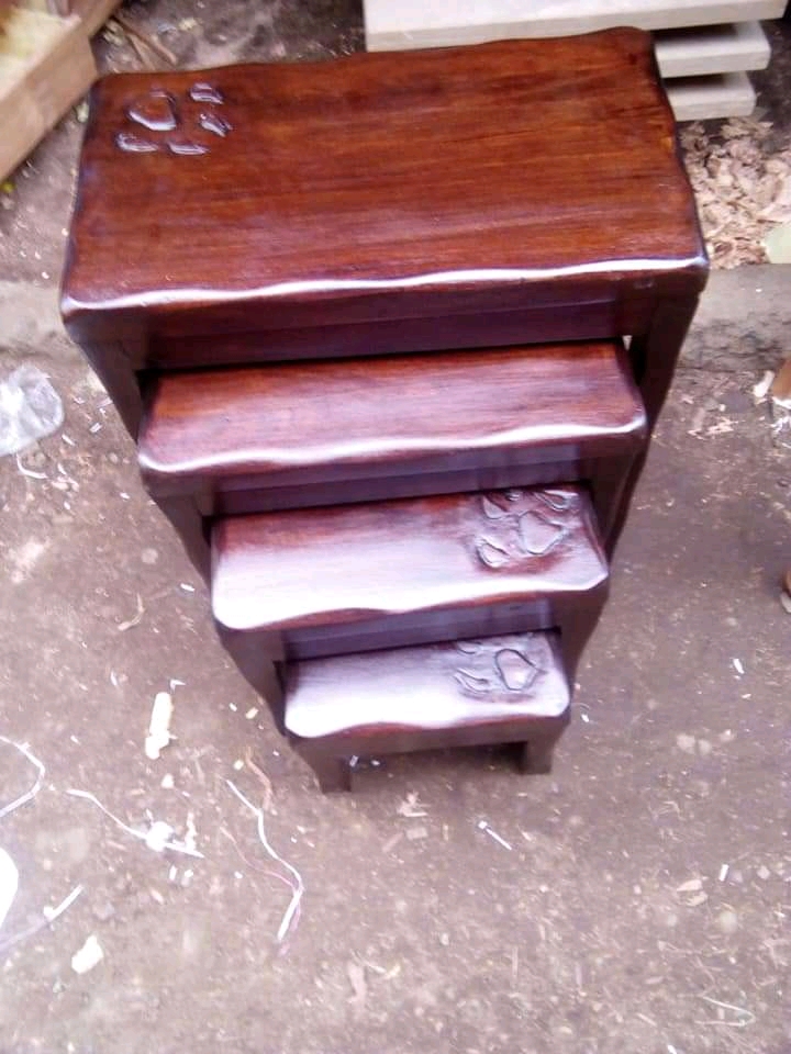 Nest of stools,  4 pcs made from mahogany hardwood.